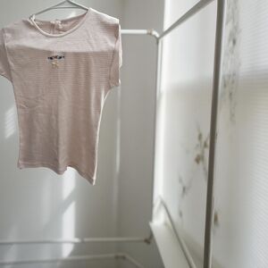 1 NWT Jacadi Striped pink and white shirt with Floral Embellishment